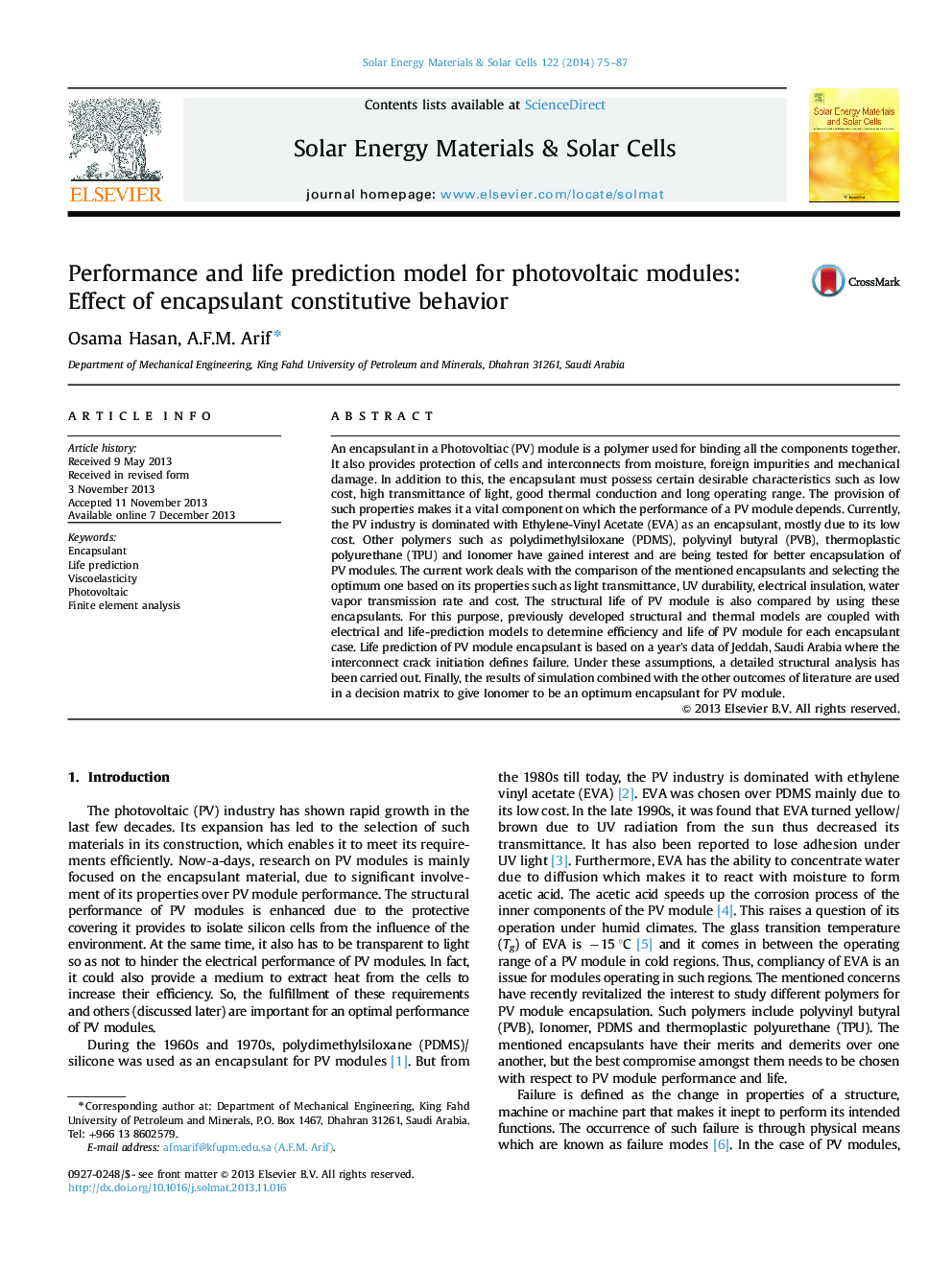 Performance and life prediction model for photovoltaic modules: Effect of encapsulant constitutive behavior