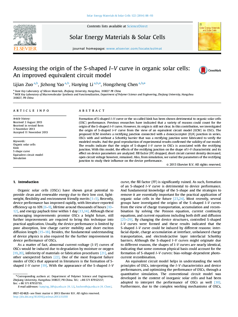 Assessing the origin of the S-shaped I-V curve in organic solar cells: An improved equivalent circuit model