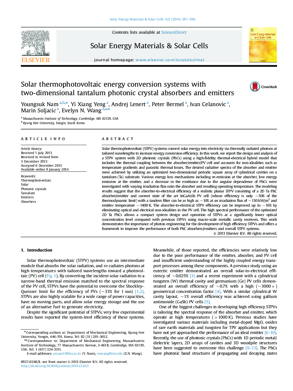 Solar thermophotovoltaic energy conversion systems with two-dimensional tantalum photonic crystal absorbers and emitters