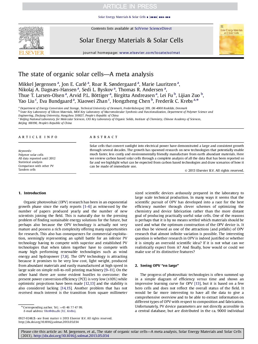 The state of organic solar cells-A meta analysis