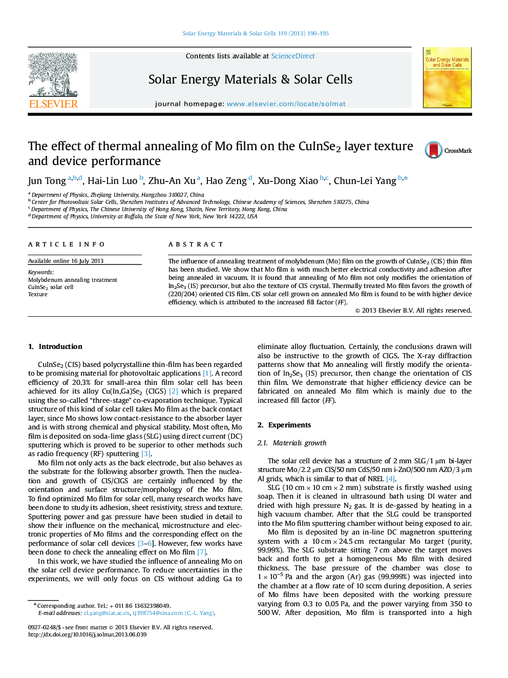 The effect of thermal annealing of Mo film on the CuInSe2 layer texture and device performance