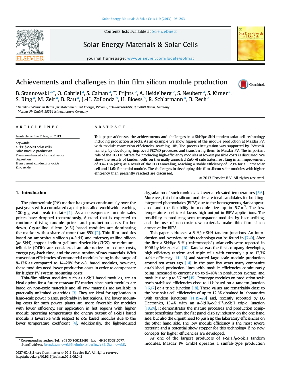 Achievements and challenges in thin film silicon module production