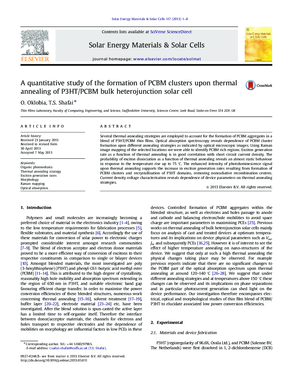 A quantitative study of the formation of PCBM clusters upon thermal annealing of P3HT/PCBM bulk heterojunction solar cell