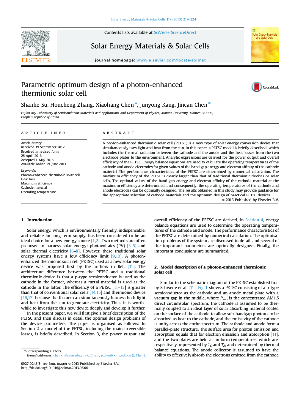 Parametric optimum design of a photon-enhanced thermionic solar cell