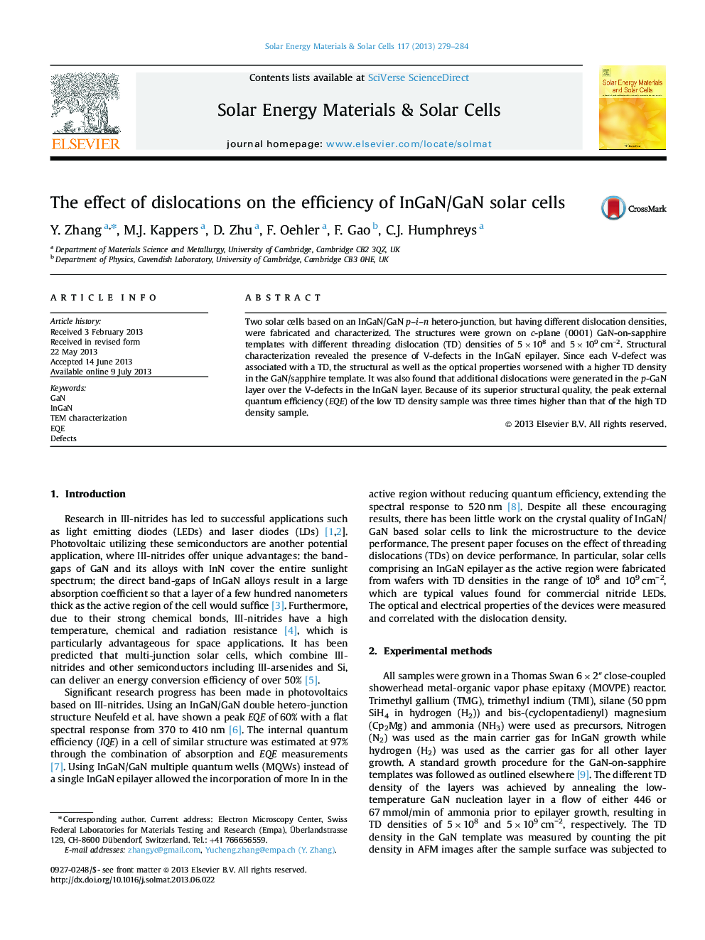 The effect of dislocations on the efficiency of InGaN/GaN solar cells