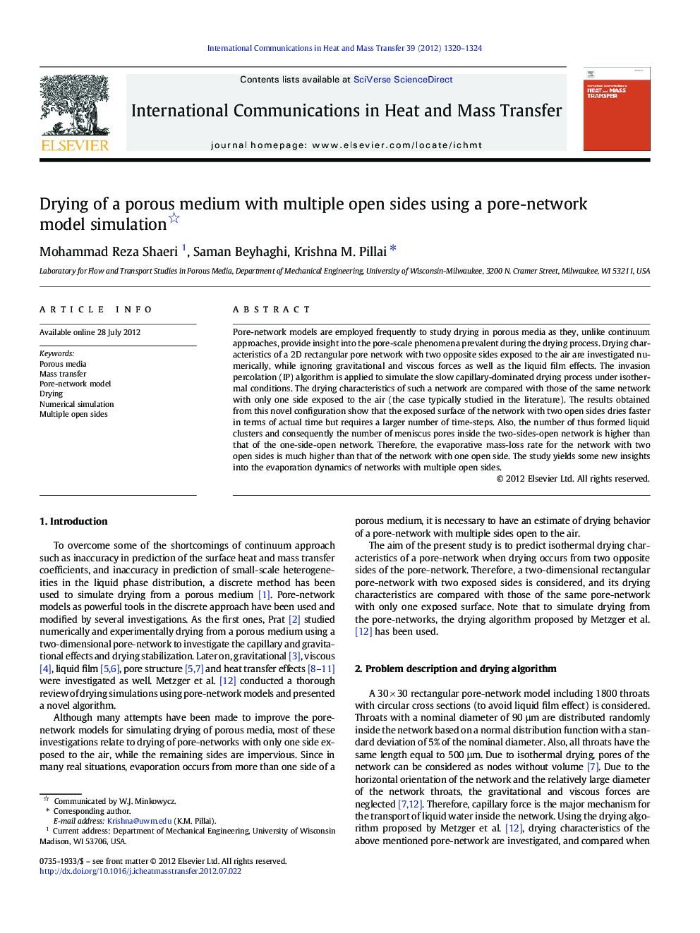 Drying of a porous medium with multiple open sides using a pore-network model simulation 