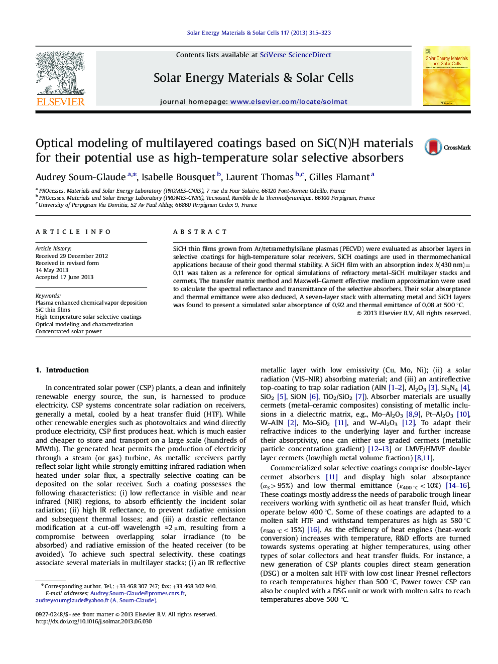 Optical modeling of multilayered coatings based on SiC(N)H materials for their potential use as high-temperature solar selective absorbers