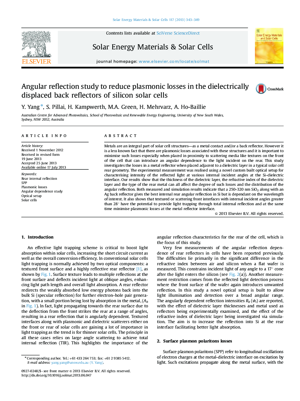 Angular reflection study to reduce plasmonic losses in the dielectrically displaced back reflectors of silicon solar cells