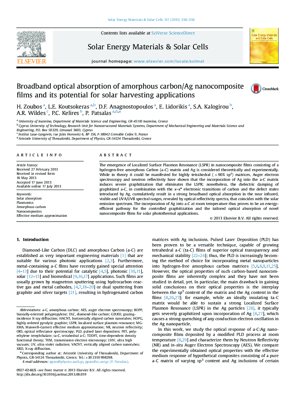 Broadband optical absorption of amorphous carbon/Ag nanocomposite films and its potential for solar harvesting applications