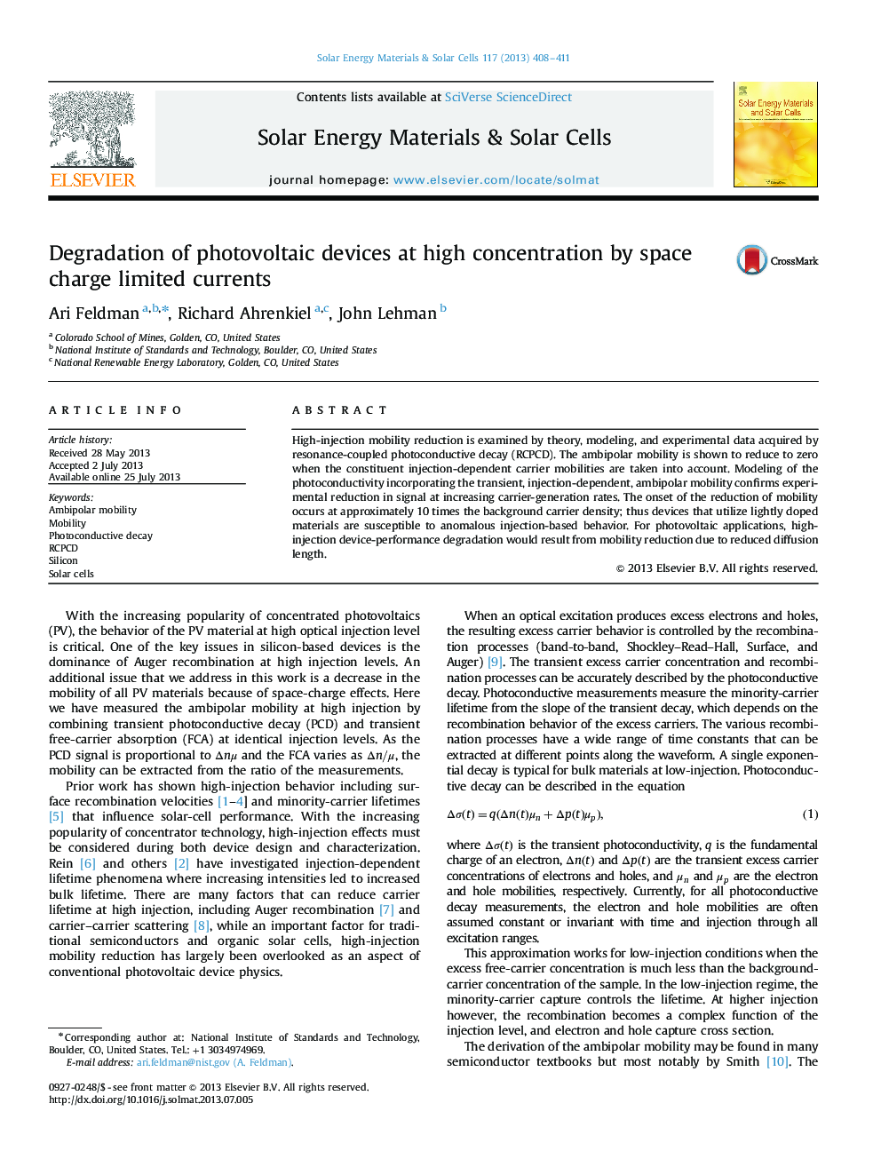 Degradation of photovoltaic devices at high concentration by space charge limited currents