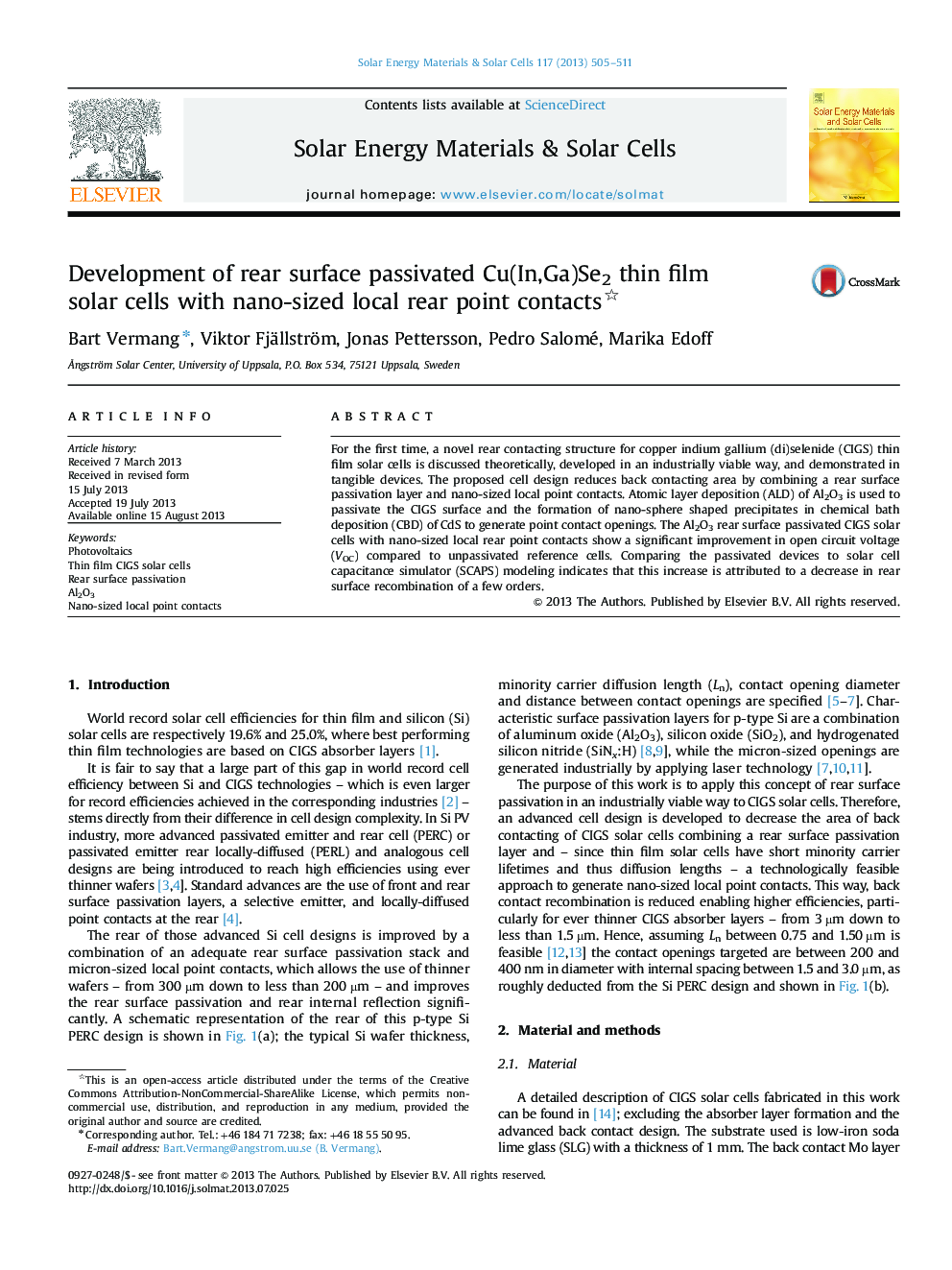 Development of rear surface passivated Cu(In,Ga)Se2 thin film solar cells with nano-sized local rear point contacts