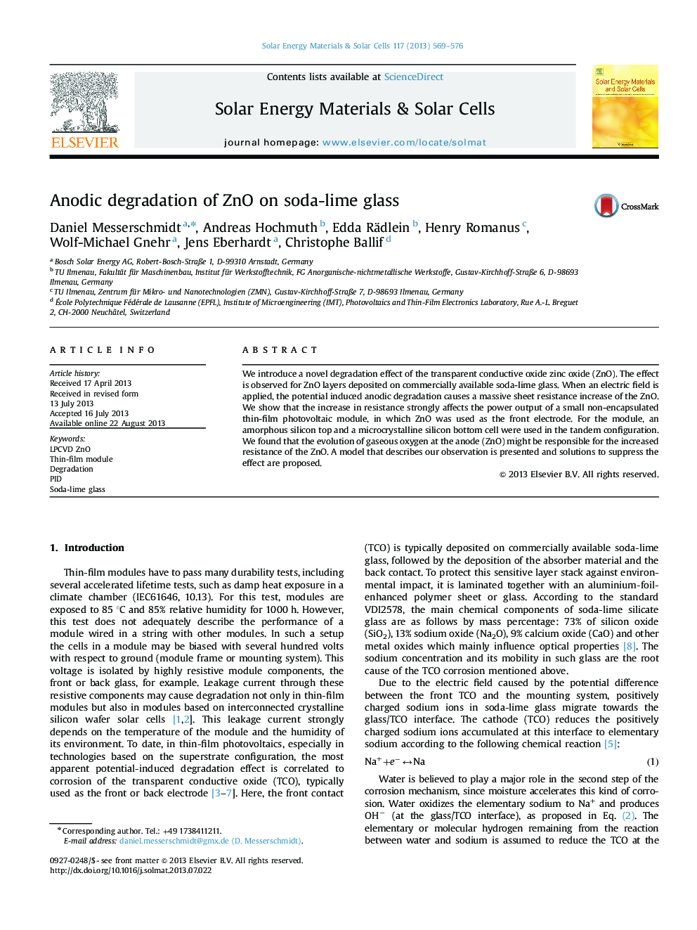 Anodic degradation of ZnO on soda-lime glass