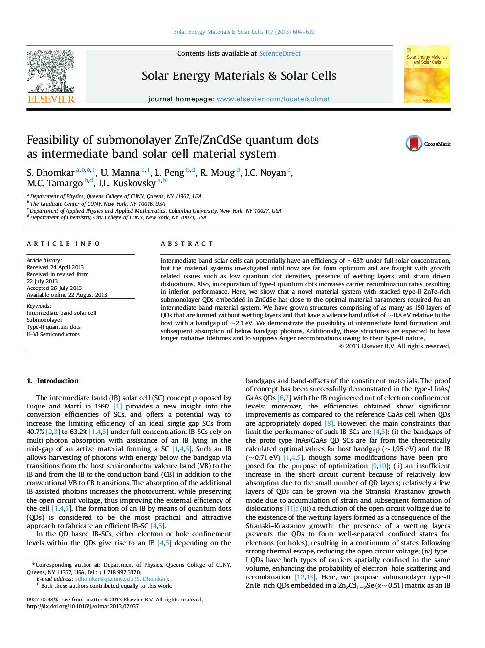 Feasibility of submonolayer ZnTe/ZnCdSe quantum dots as intermediate band solar cell material system