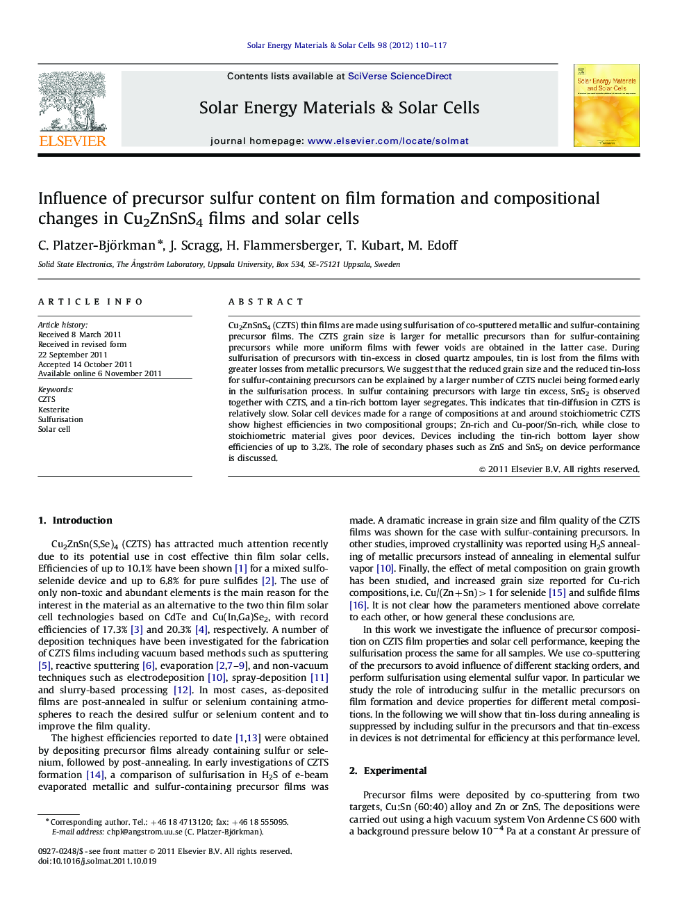 Influence of precursor sulfur content on film formation and compositional changes in Cu2ZnSnS4 films and solar cells