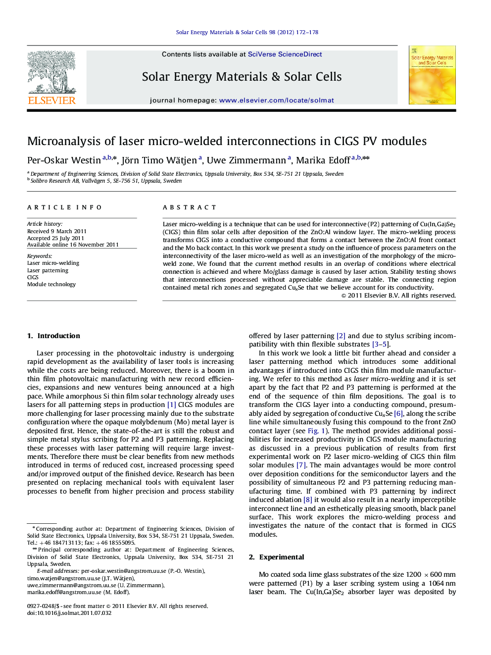 Microanalysis of laser micro-welded interconnections in CIGS PV modules