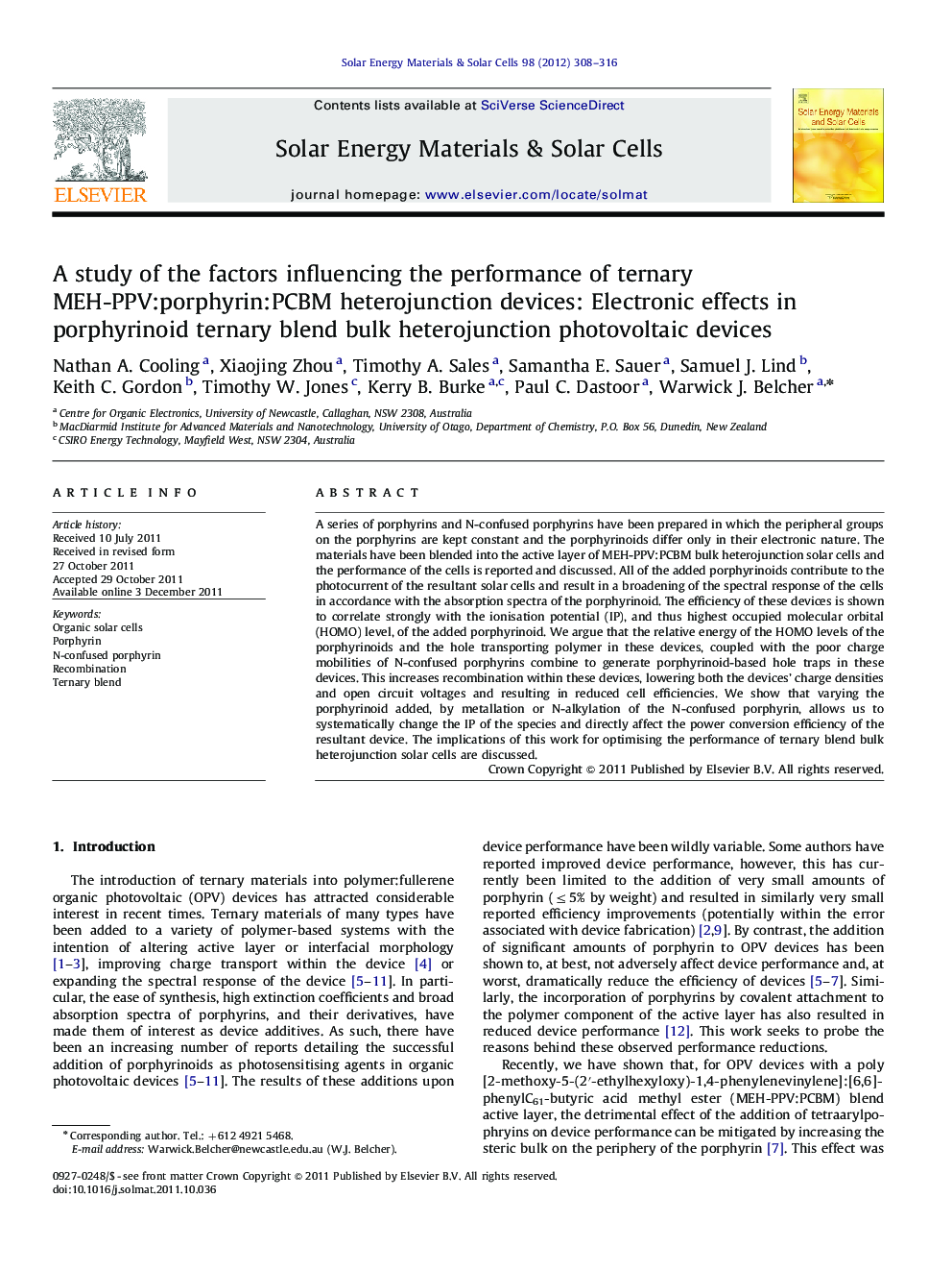 A study of the factors influencing the performance of ternary MEH-PPV:porphyrin:PCBM heterojunction devices: Electronic effects in porphyrinoid ternary blend bulk heterojunction photovoltaic devices