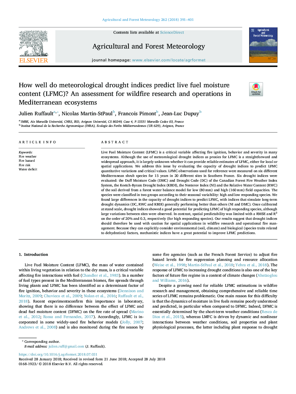 How well do meteorological drought indices predict live fuel moisture content (LFMC)? An assessment for wildfire research and operations in Mediterranean ecosystems