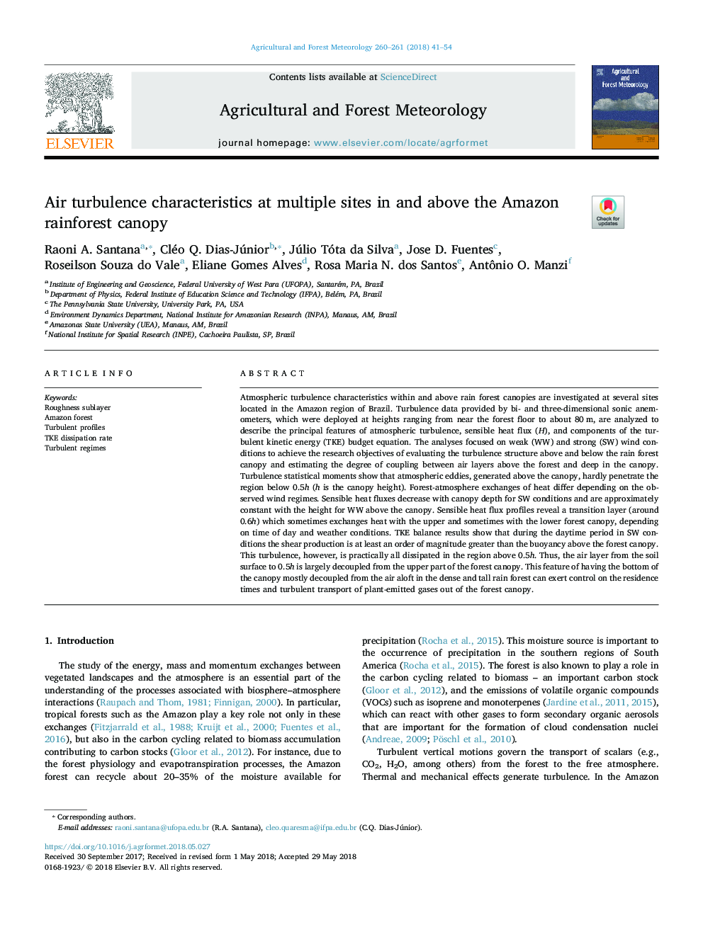 Air turbulence characteristics at multiple sites in and above the Amazon rainforest canopy