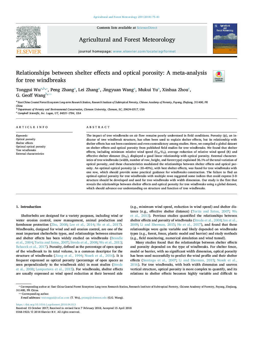 Relationships between shelter effects and optical porosity: A meta-analysis for tree windbreaks