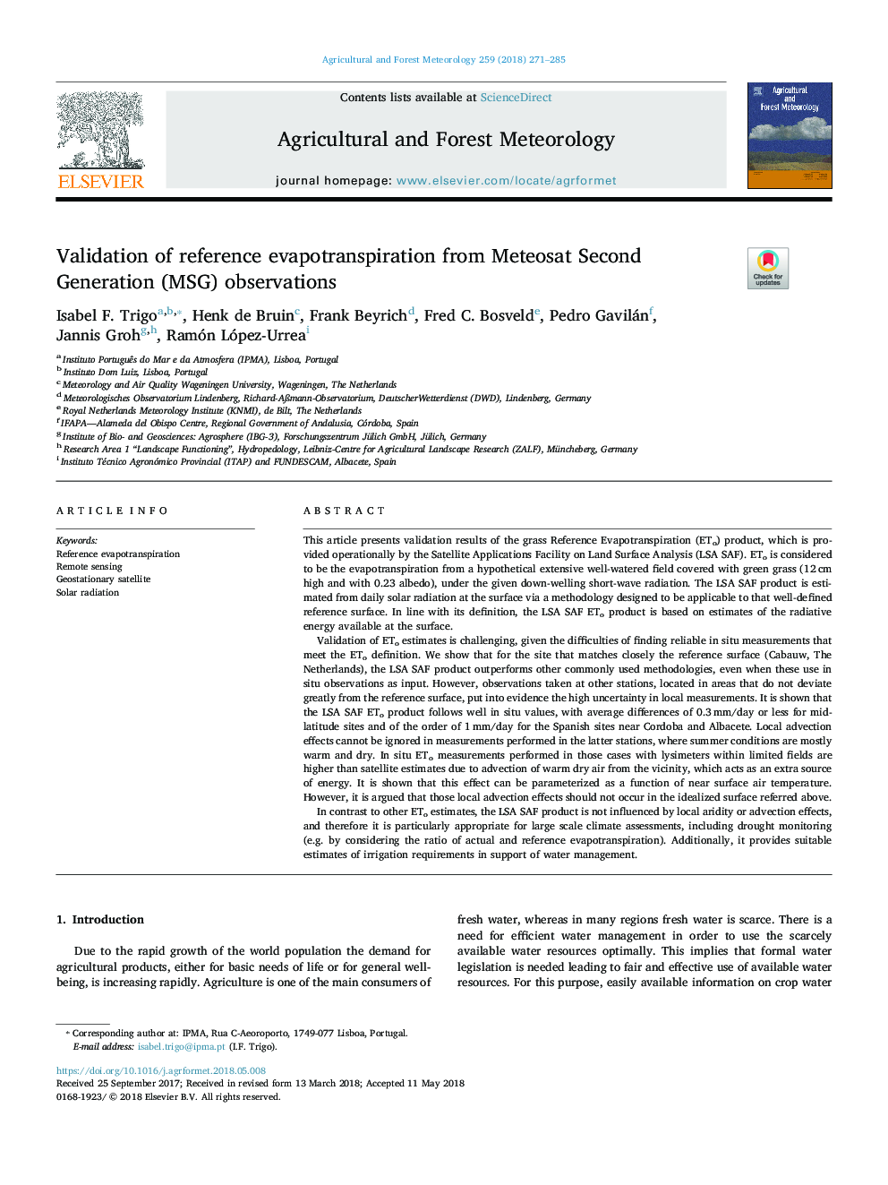 Validation of reference evapotranspiration from Meteosat Second Generation (MSG) observations