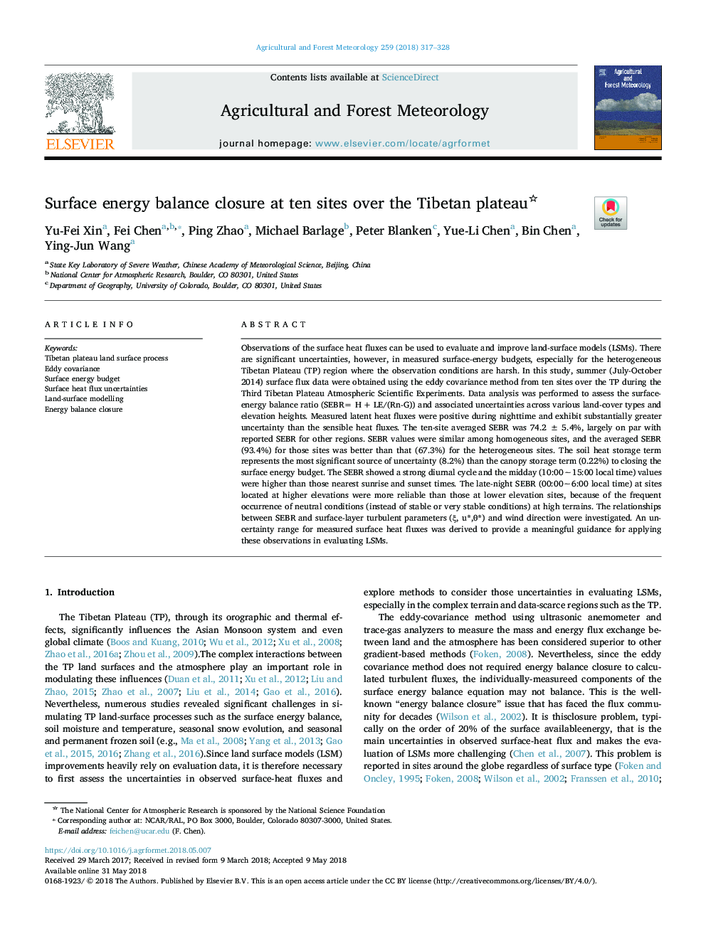 Surface energy balance closure at ten sites over the Tibetan plateau