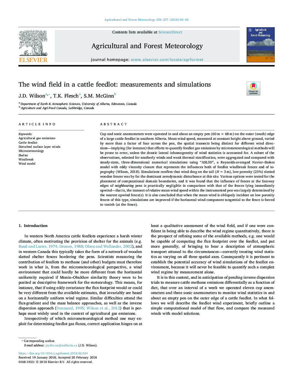 The wind field in a cattle feedlot: measurements and simulations