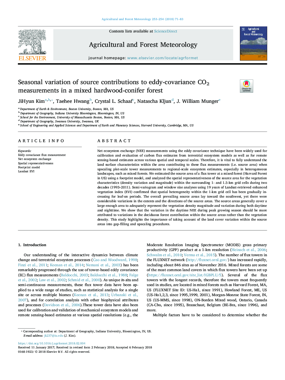 Seasonal variation of source contributions to eddy-covariance CO2 measurements in a mixed hardwood-conifer forest