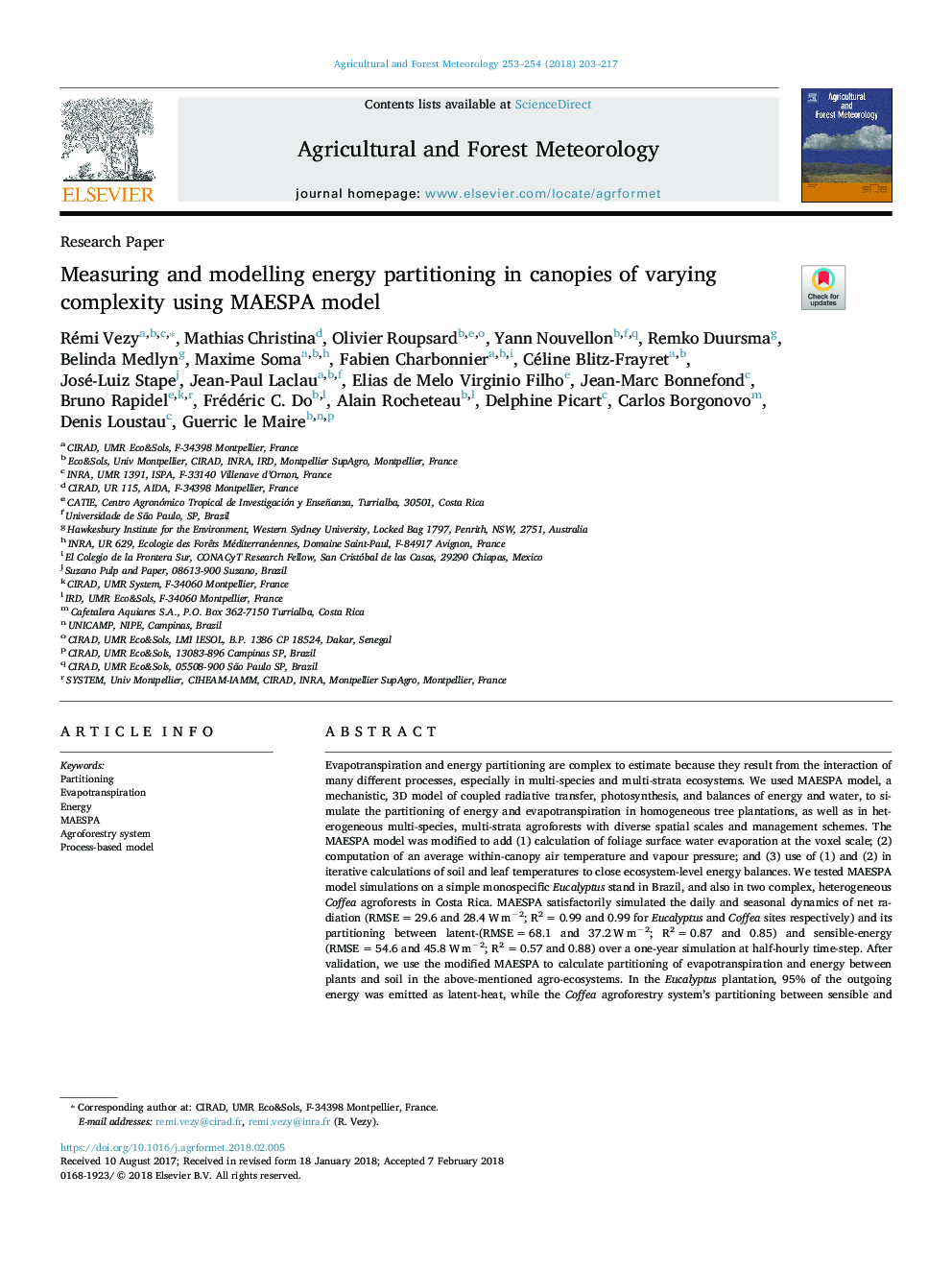 Measuring and modelling energy partitioning in canopies of varying complexity using MAESPA model