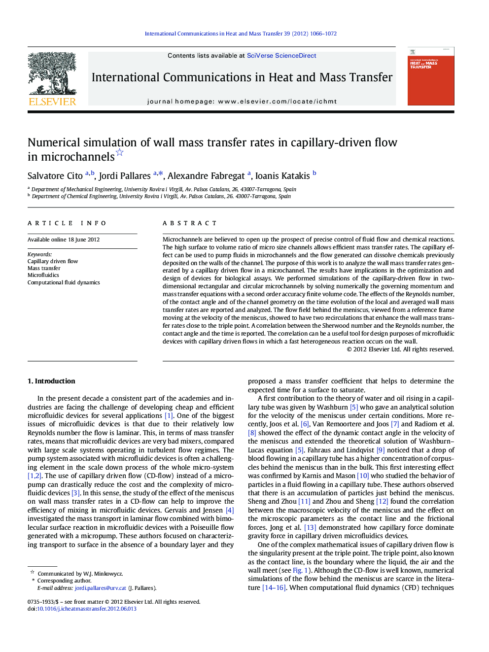 Numerical simulation of wall mass transfer rates in capillary-driven flow in microchannels