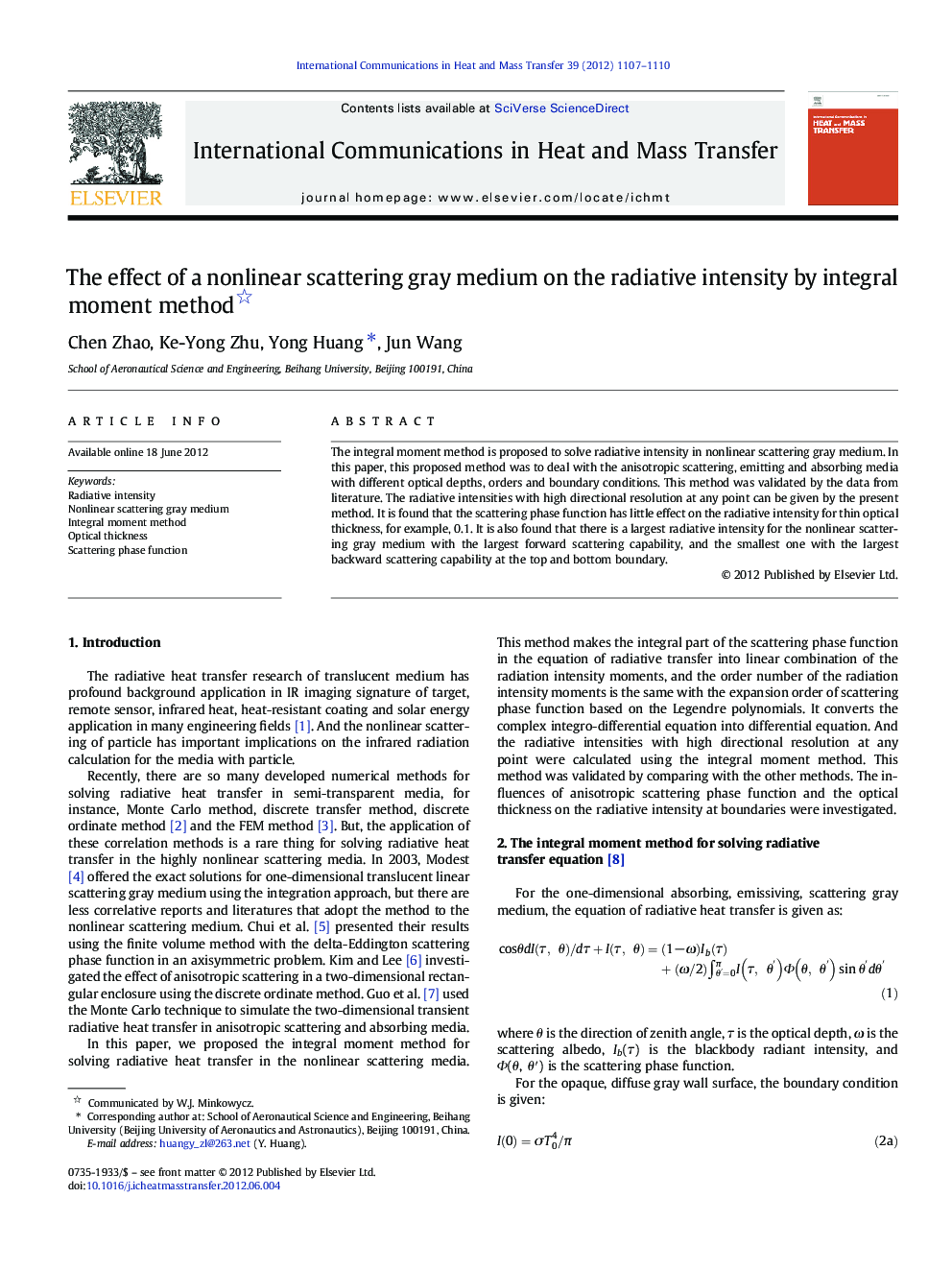 The effect of a nonlinear scattering gray medium on the radiative intensity by integral moment method 