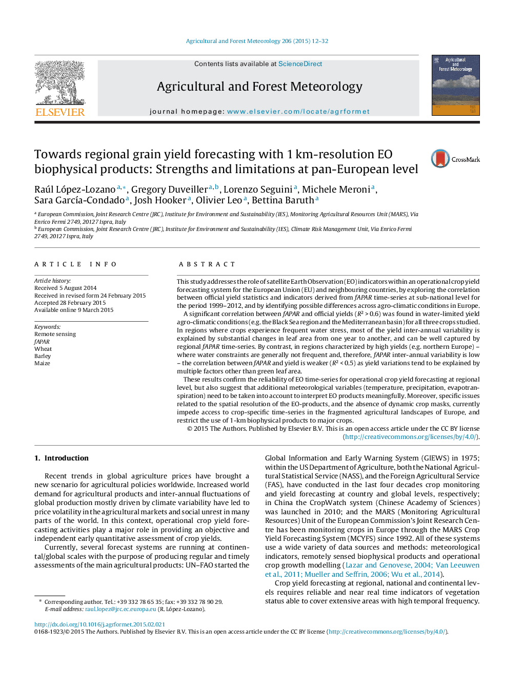 Towards regional grain yield forecasting with 1Â km-resolution EO biophysical products: Strengths and limitations at pan-European level