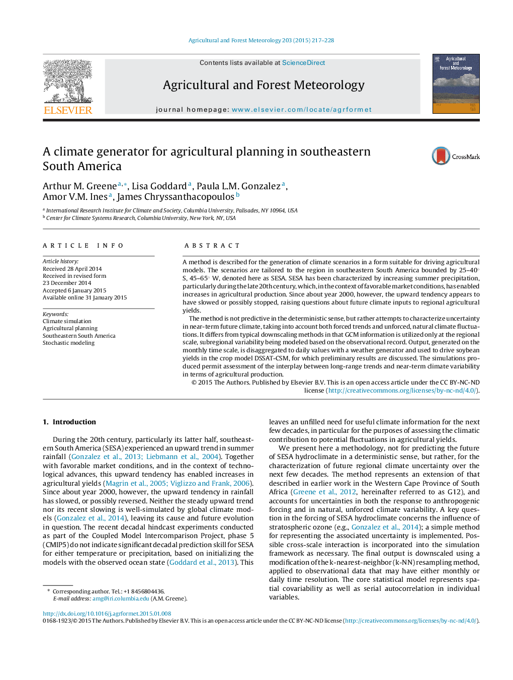 A climate generator for agricultural planning in southeastern South America