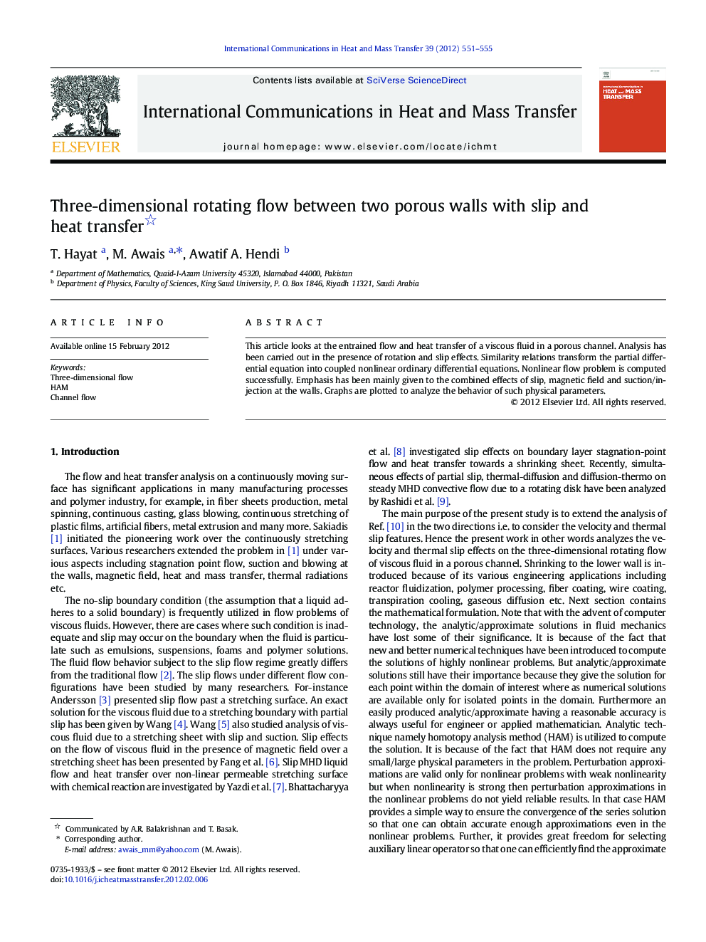 Three-dimensional rotating flow between two porous walls with slip and heat transfer 