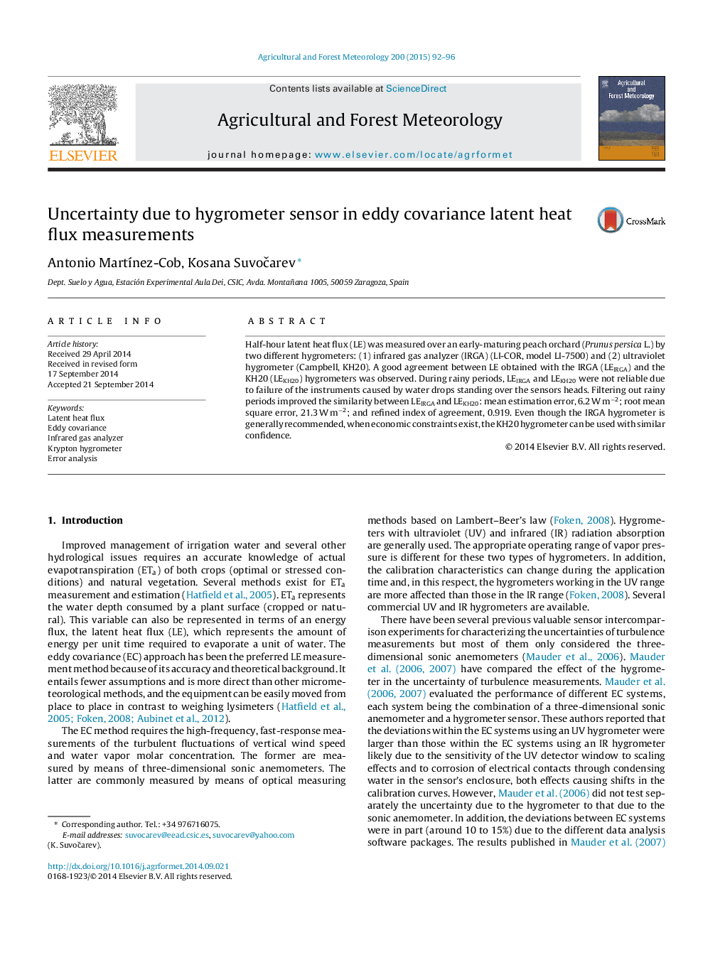 Uncertainty due to hygrometer sensor in eddy covariance latent heat flux measurements