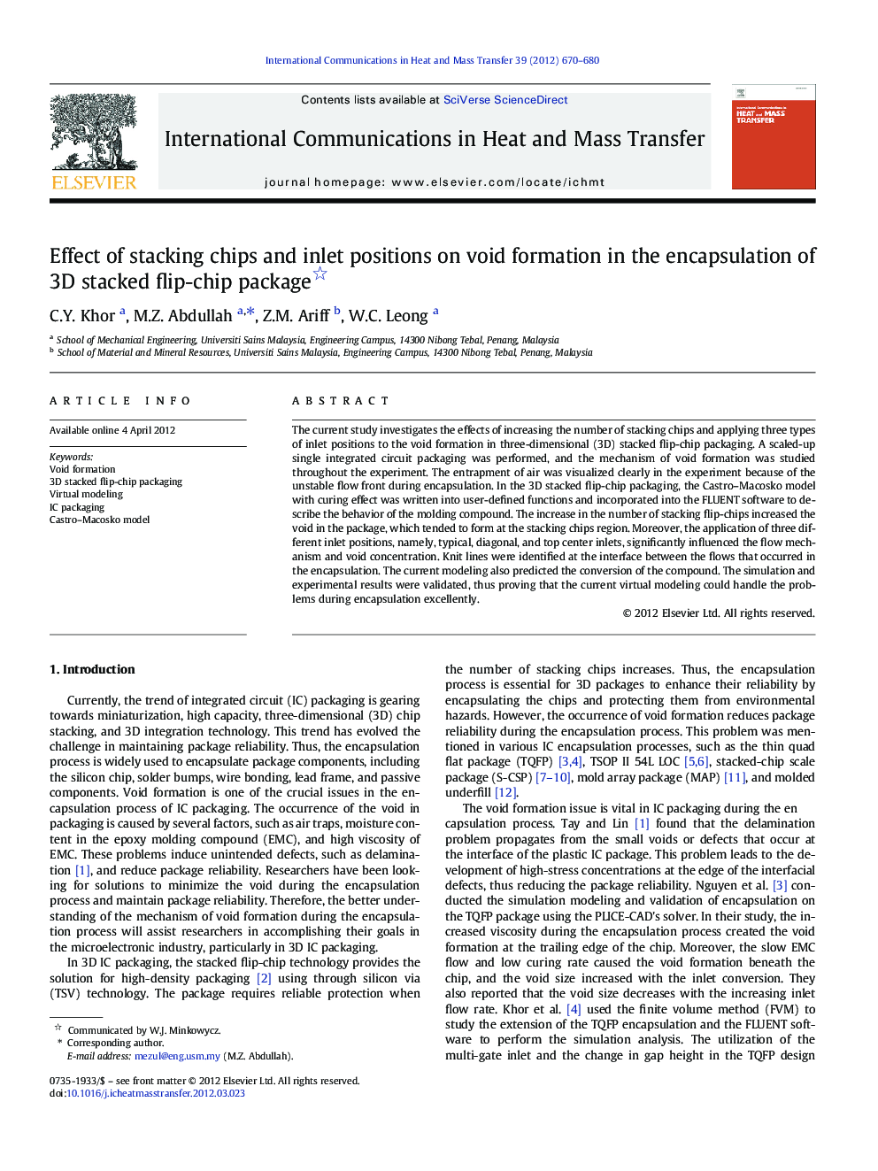 Effect of stacking chips and inlet positions on void formation in the encapsulation of 3D stacked flip-chip package 