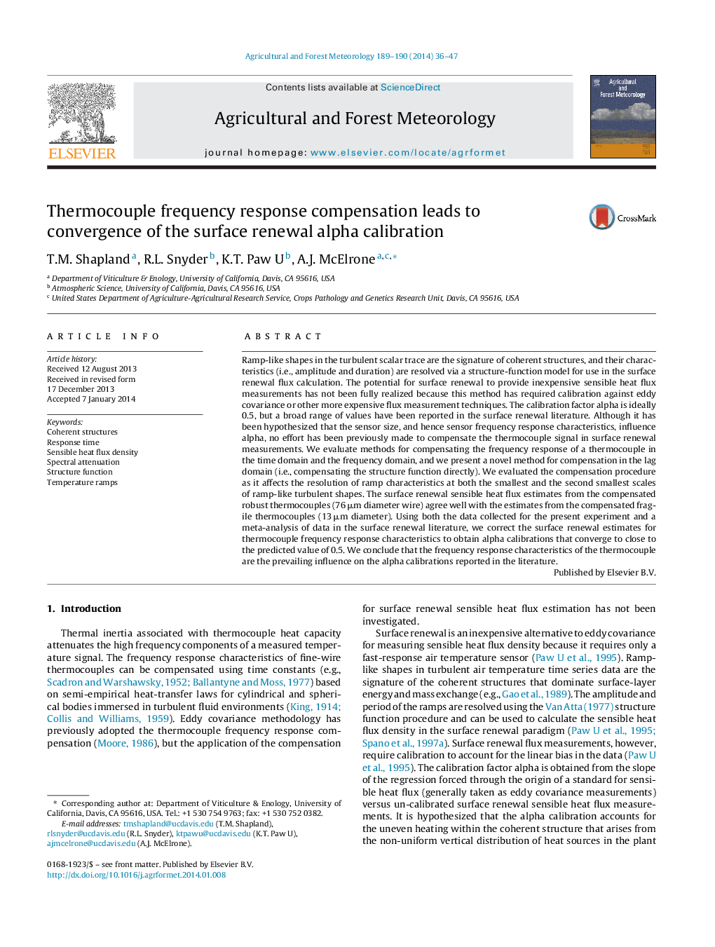 Thermocouple frequency response compensation leads to convergence of the surface renewal alpha calibration