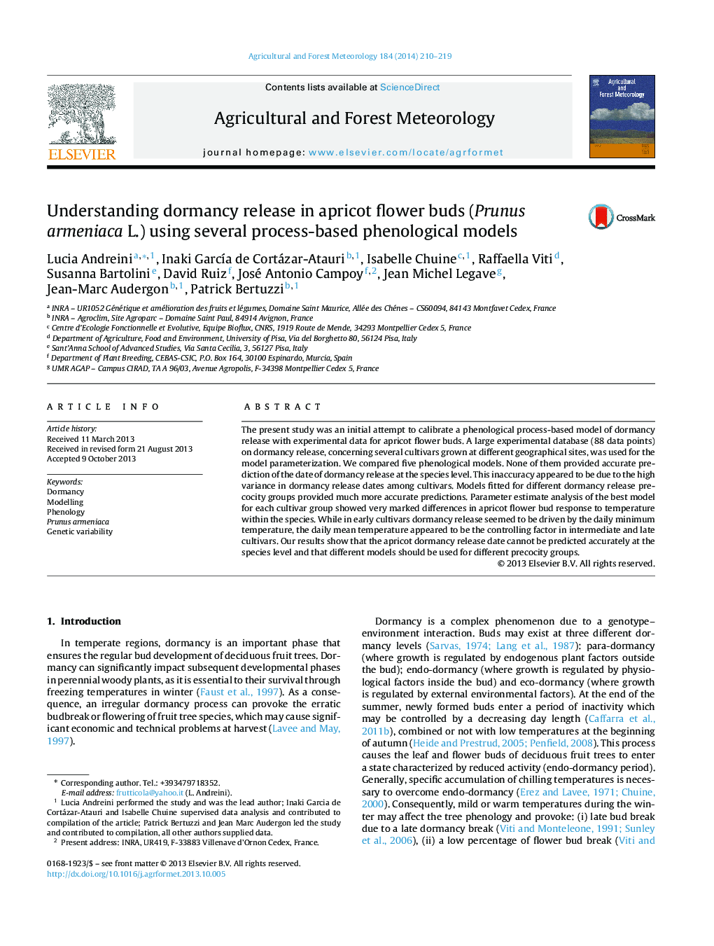 Understanding dormancy release in apricot flower buds (Prunus armeniaca L.) using several process-based phenological models