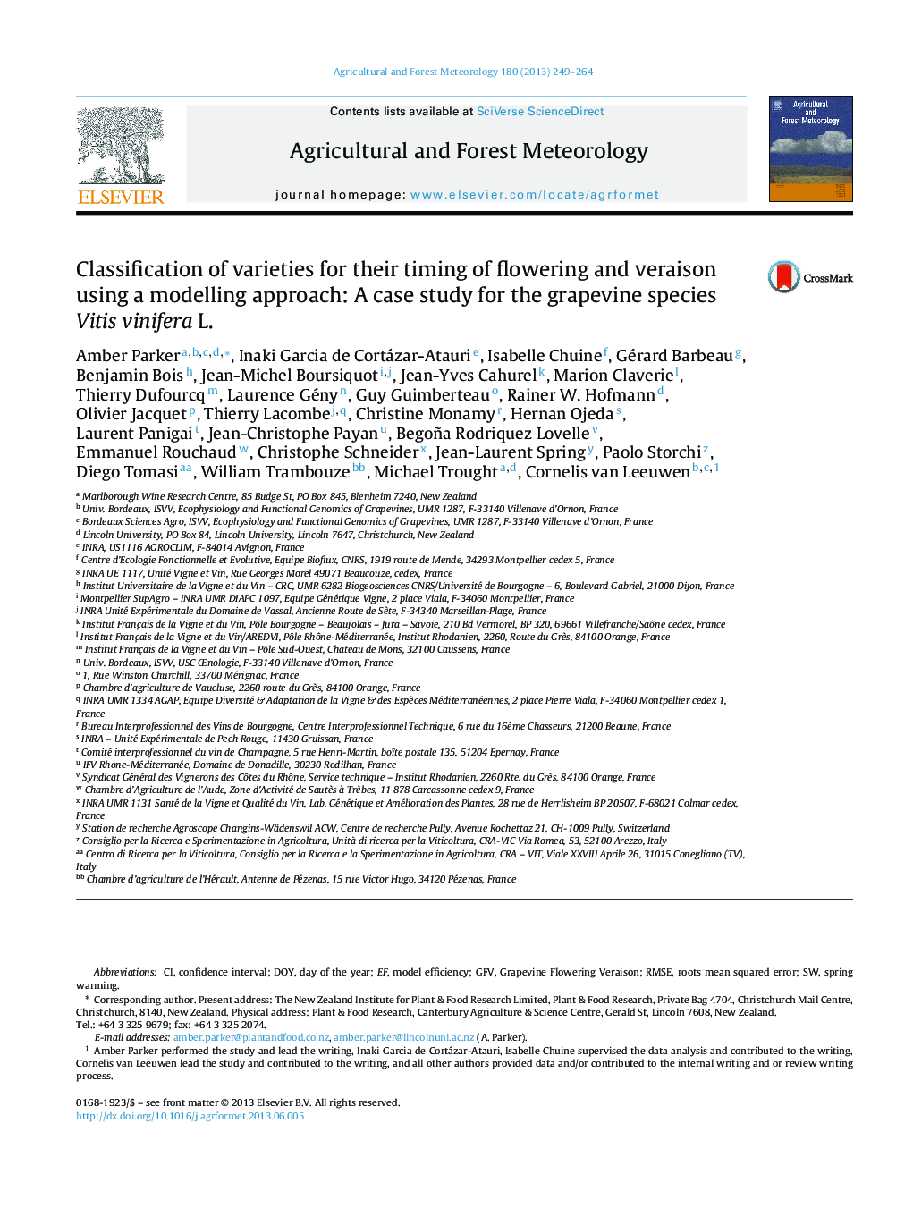 Classification of varieties for their timing of flowering and veraison using a modelling approach: A case study for the grapevine species Vitis vinifera L.