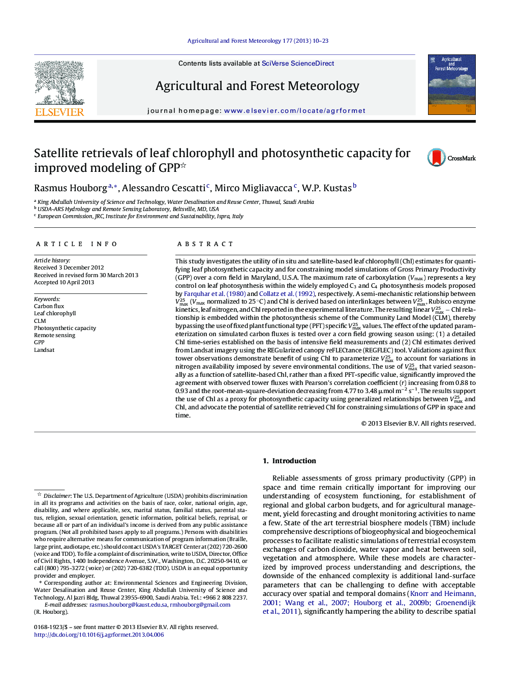 Satellite retrievals of leaf chlorophyll and photosynthetic capacity for improved modeling of GPP