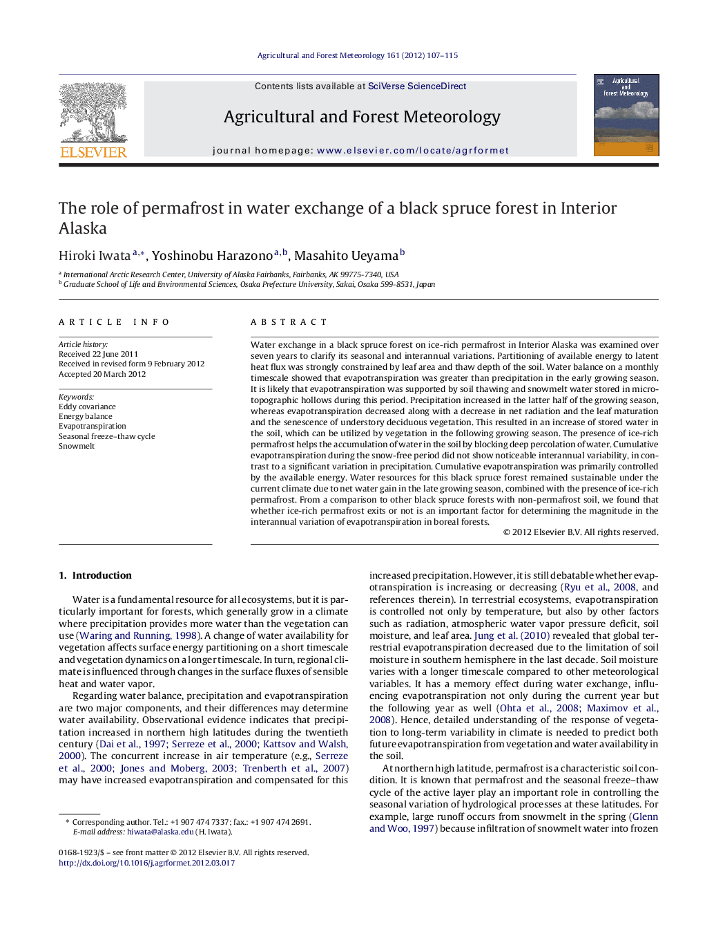 The role of permafrost in water exchange of a black spruce forest in Interior Alaska