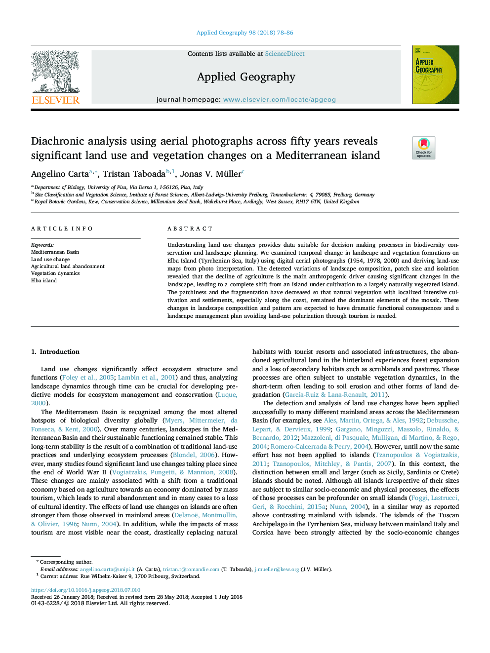 Diachronic analysis using aerial photographs across fifty years reveals significant land use and vegetation changes on a Mediterranean island