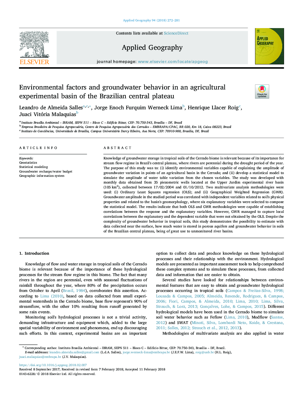 Environmental factors and groundwater behavior in an agricultural experimental basin of the Brazilian central plateau