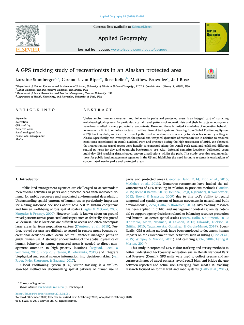 A GPS tracking study of recreationists in an Alaskan protected area