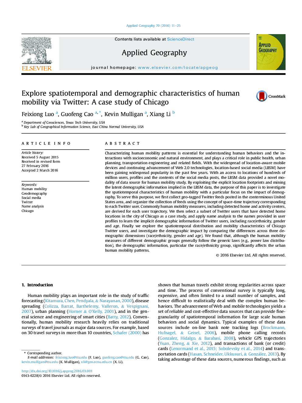 کشف خصوصیات فضایی و جمعیت شناختی تحرک از طریق توییتر: مطالعه موردی شیکاگو 