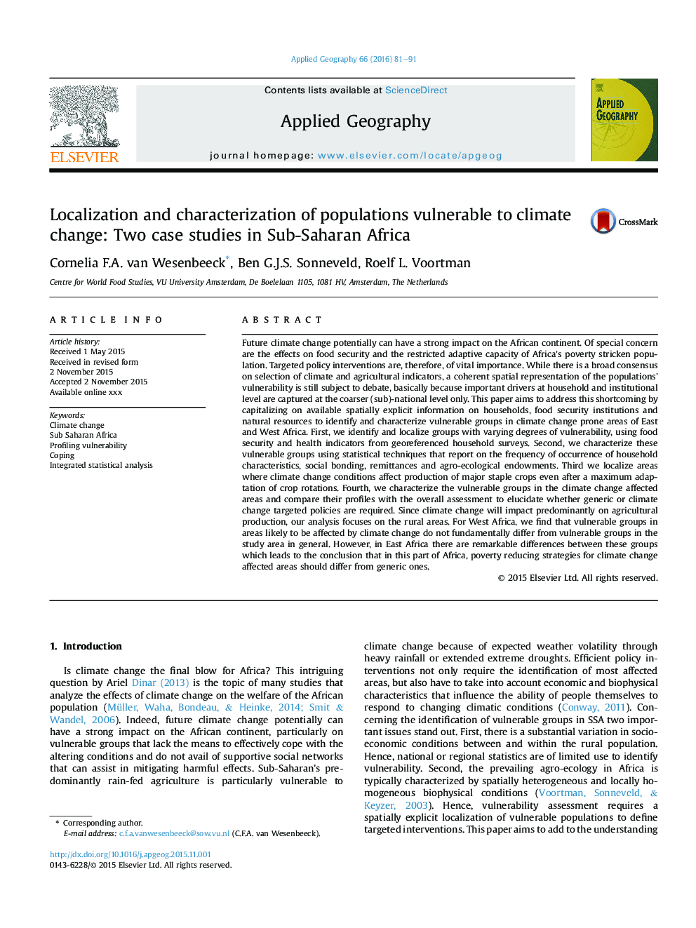 Localization and characterization of populations vulnerable to climate change: Two case studies in Sub-Saharan Africa