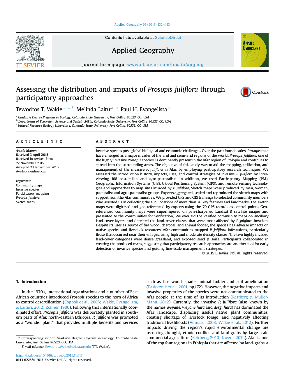 Assessing the distribution and impacts of Prosopis juliflora through participatory approaches