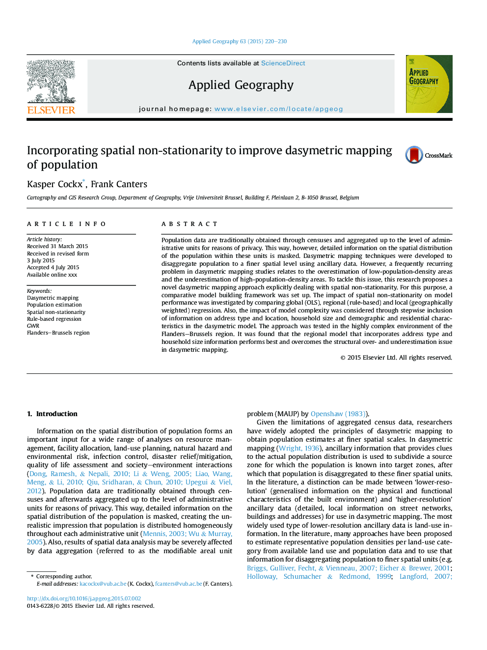 Incorporating spatial non-stationarity to improve dasymetric mapping of population