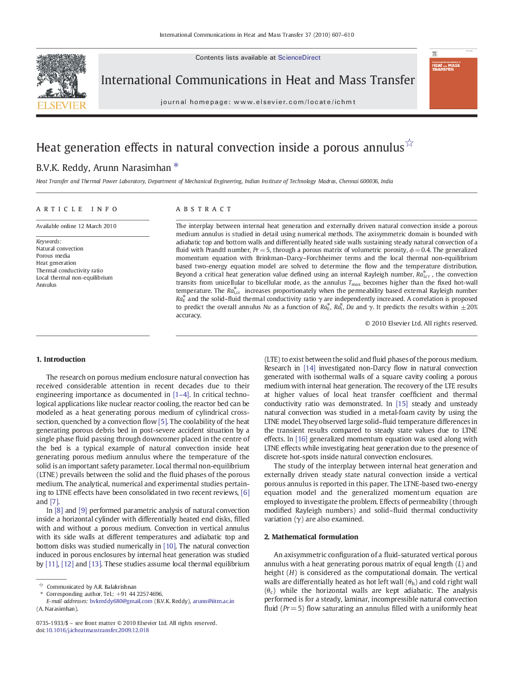 Heat generation effects in natural convection inside a porous annulus 