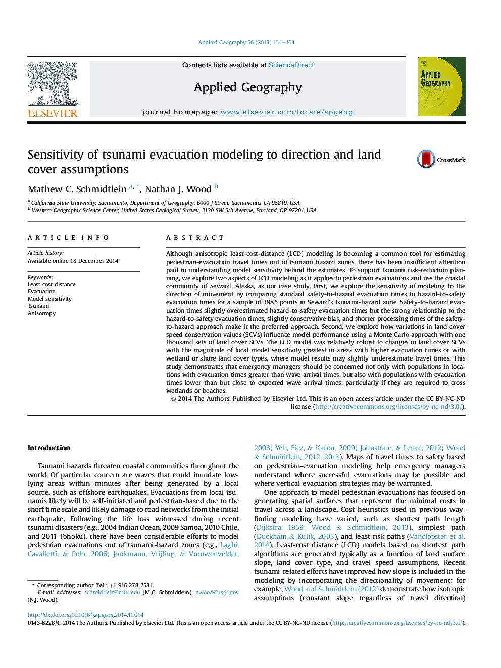 Sensitivity of tsunami evacuation modeling to direction and land cover assumptions