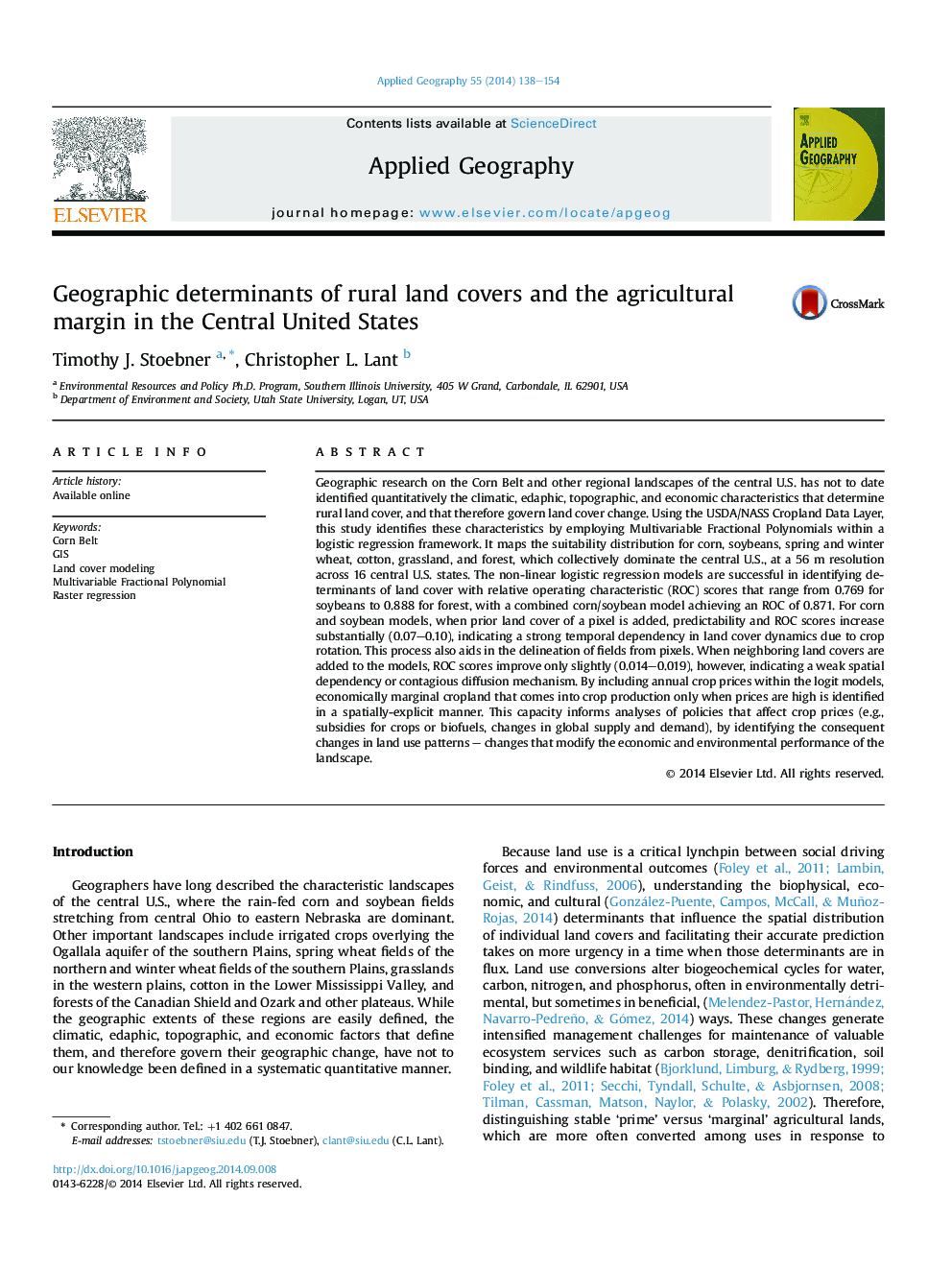 Geographic determinants of rural land covers and the agricultural margin in the Central United States